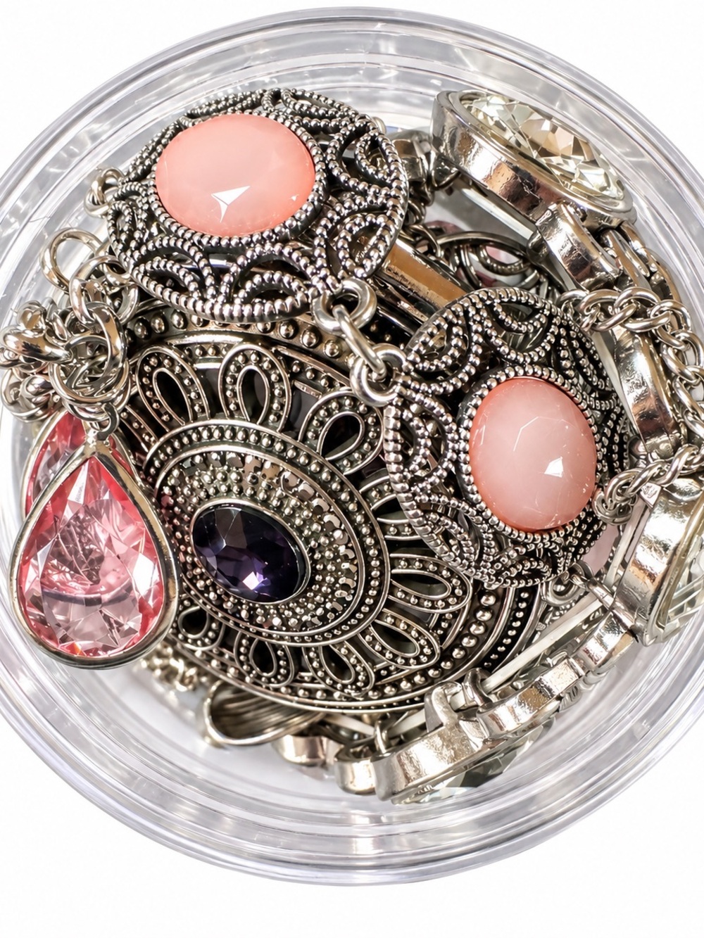 Beautiful Silver Tone Jewelry Jar